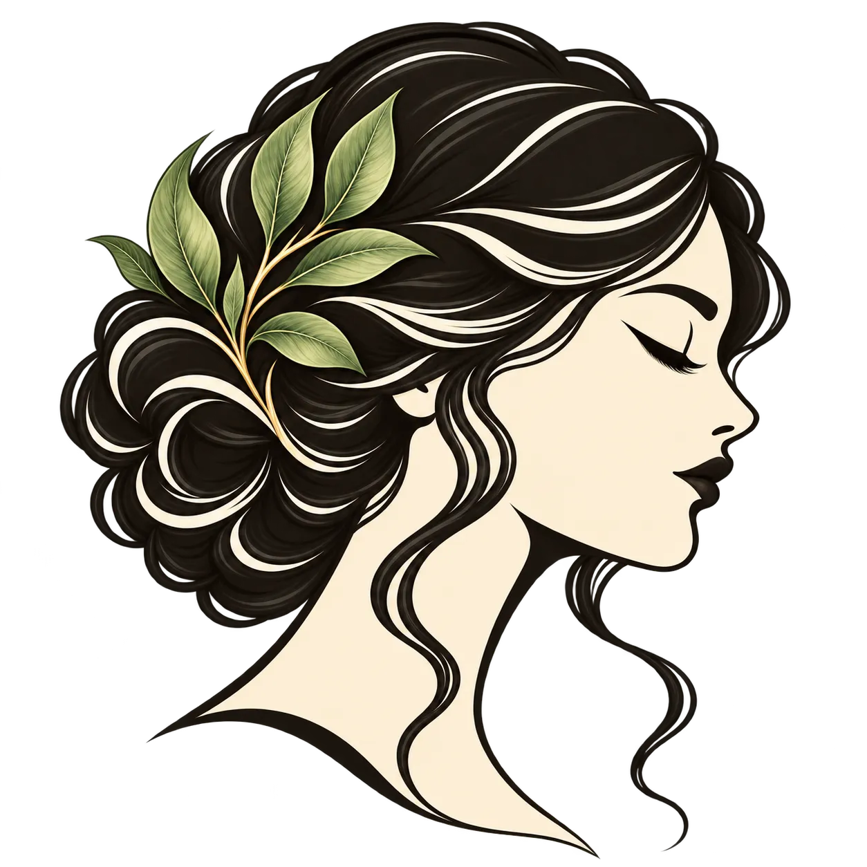 Myrtis: a woman in profile with a sprig of myrtle in her hair